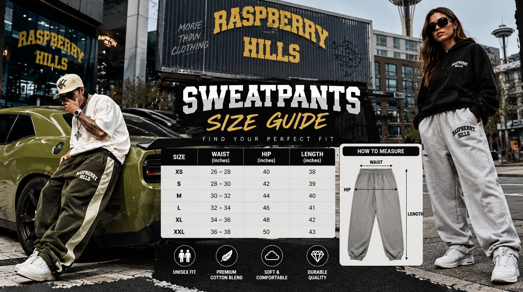 Raspberry Hills Sweatpants Size Guide